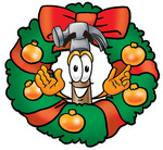 Clip Art Graphic of a Hammer Tool Cartoon Character in the Center of a Christmas Wreath