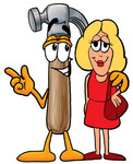 Clip Art Graphic of a Hammer Tool Cartoon Character Talking to a Pretty Blond Woman