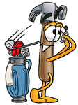 Clip Art Graphic of a Hammer Tool Cartoon Character Swinging His Golf Club While Golfing
