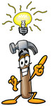Clip Art Graphic of a Hammer Tool Cartoon Character With a Bright Idea