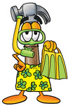 Clip Art Graphic of a Hammer Tool Cartoon Character in Green and Yellow Snorkel Gear