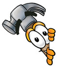 Clip Art Graphic of a Hammer Tool Cartoon Character Peeking Around a Corner