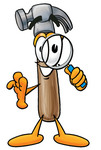 Clip Art Graphic of a Hammer Tool Cartoon Character Looking Through a Magnifying Glass