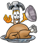 Clip Art Graphic of a Hammer Tool Cartoon Character Serving a Thanksgiving Turkey on a Platter