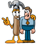 Clip Art Graphic of a Hammer Tool Cartoon Character Talking to a Business Man