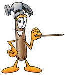 Clip Art Graphic of a Hammer Tool Cartoon Character Holding a Pointer Stick