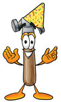 Clip Art Graphic of a Hammer Tool Cartoon Character Wearing a Birthday Party Hat