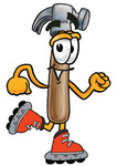 Clip Art Graphic of a Hammer Tool Cartoon Character Roller Blading on Inline Skates