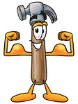 Clip Art Graphic of a Hammer Tool Cartoon Character Flexing His Arm Muscles