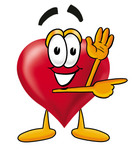 Clip Art Graphic of a Red Love Heart Cartoon Character Waving and Pointing