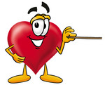 Clip Art Graphic of a Red Love Heart Cartoon Character Holding a Pointer Stick