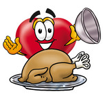 Clip Art Graphic of a Red Love Heart Cartoon Character Serving a Thanksgiving Turkey on a Platter