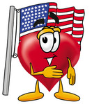 Clip Art Graphic of a Red Love Heart Cartoon Character Pledging Allegiance to an American Flag