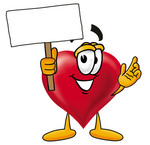 Clip Art Graphic of a Red Love Heart Cartoon Character Holding a Blank Sign