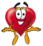 Clip Art Graphic of a Red Love Heart Cartoon Character Sitting
