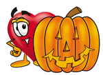Clip Art Graphic of a Red Love Heart Cartoon Character With a Carved Halloween Pumpkin