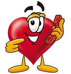 Clip Art Graphic of a Red Love Heart Cartoon Character Holding a Telephone