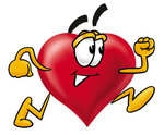 Clip Art Graphic of a Red Love Heart Cartoon Character Running
