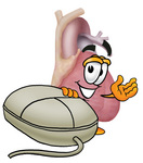 Clip Art Graphic of a Human Heart Cartoon Character With a Computer Mouse