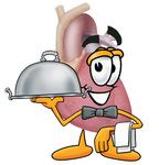 Clip Art Graphic of a Human Heart Cartoon Character Dressed as a Waiter and Holding a Serving Platter