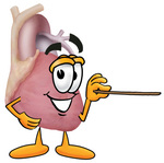 Clip Art Graphic of a Human Heart Cartoon Character Holding a Pointer Stick