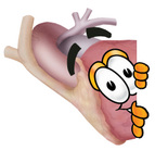 Clip Art Graphic of a Human Heart Cartoon Character Peeking Around a Corner