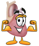 Clip Art Graphic of a Human Heart Cartoon Character Flexing His Arm Muscles