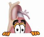 Clip Art Graphic of a Human Heart Cartoon Character Peeking Over a Surface