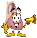 Clip Art Graphic of a Human Heart Cartoon Character Holding a Megaphone