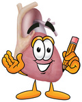 Clip Art Graphic of a Human Heart Cartoon Character Holding a Pencil
