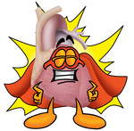 Clip Art Graphic of a Human Heart Cartoon Character Dressed as a Super Hero