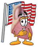 Clip Art Graphic of a Human Heart Cartoon Character Pledging Allegiance to an American Flag