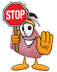 Clip Art Graphic of a Human Heart Cartoon Character Holding a Stop Sign