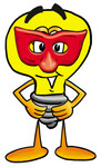 Clip Art Graphic of a Yellow Electric Lightbulb Cartoon Character Wearing a Red Mask Over His Face