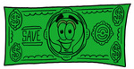 Clip Art Graphic of a Yellow Electric Lightbulb Cartoon Character on a Dollar Bill
