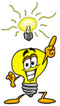 Clip Art Graphic of a Yellow Electric Lightbulb Cartoon Character With a Bright Idea
