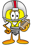 Clip Art Graphic of a Yellow Electric Lightbulb Cartoon Character in a Helmet, Holding a Football