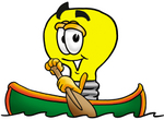Clip Art Graphic of a Yellow Electric Lightbulb Cartoon Character Rowing a Boat