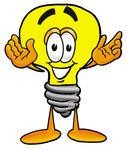 Clip Art Graphic of a Yellow Electric Lightbulb Cartoon Character With Welcoming Open Arms