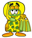 Clip Art Graphic of a Yellow Electric Lightbulb Cartoon Character in Green and Yellow Snorkel Gear