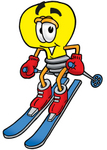 Clip Art Graphic of a Yellow Electric Lightbulb Cartoon Character Skiing Downhill