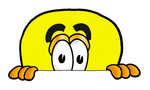 Clip Art Graphic of a Yellow Electric Lightbulb Cartoon Character Peeking Over a Surface