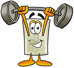 Clip Art Graphic of a White Electrical Light Switch Cartoon Character Holding a Heavy Barbell Above His Head