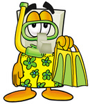 Clip Art Graphic of a White Electrical Light Switch Cartoon Character in Green and Yellow Snorkel Gear