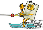 Clip Art Graphic of a White Electrical Light Switch Cartoon Character Waving While Water Skiing