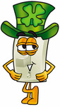 Clip Art Graphic of a White Electrical Light Switch Cartoon Character Wearing a Saint Patricks Day Hat With a Clover on it