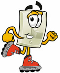 Clip Art Graphic of a White Electrical Light Switch Cartoon Character Roller Blading on Inline Skates