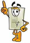 Clip Art Graphic of a White Electrical Light Switch Cartoon Character Pointing Upwards