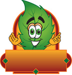 Clip Art Graphic of a Green Tree Leaf Cartoon Character Label