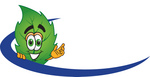 Clip Art Graphic of a Green Tree Leaf Cartoon Character Logo With a Blue Dash